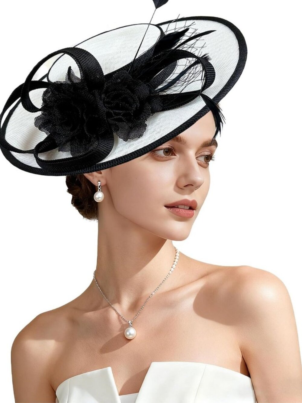 Elegant Vintage Tea Party Fascinator Hat - Flat Top Church & Derby Headwear